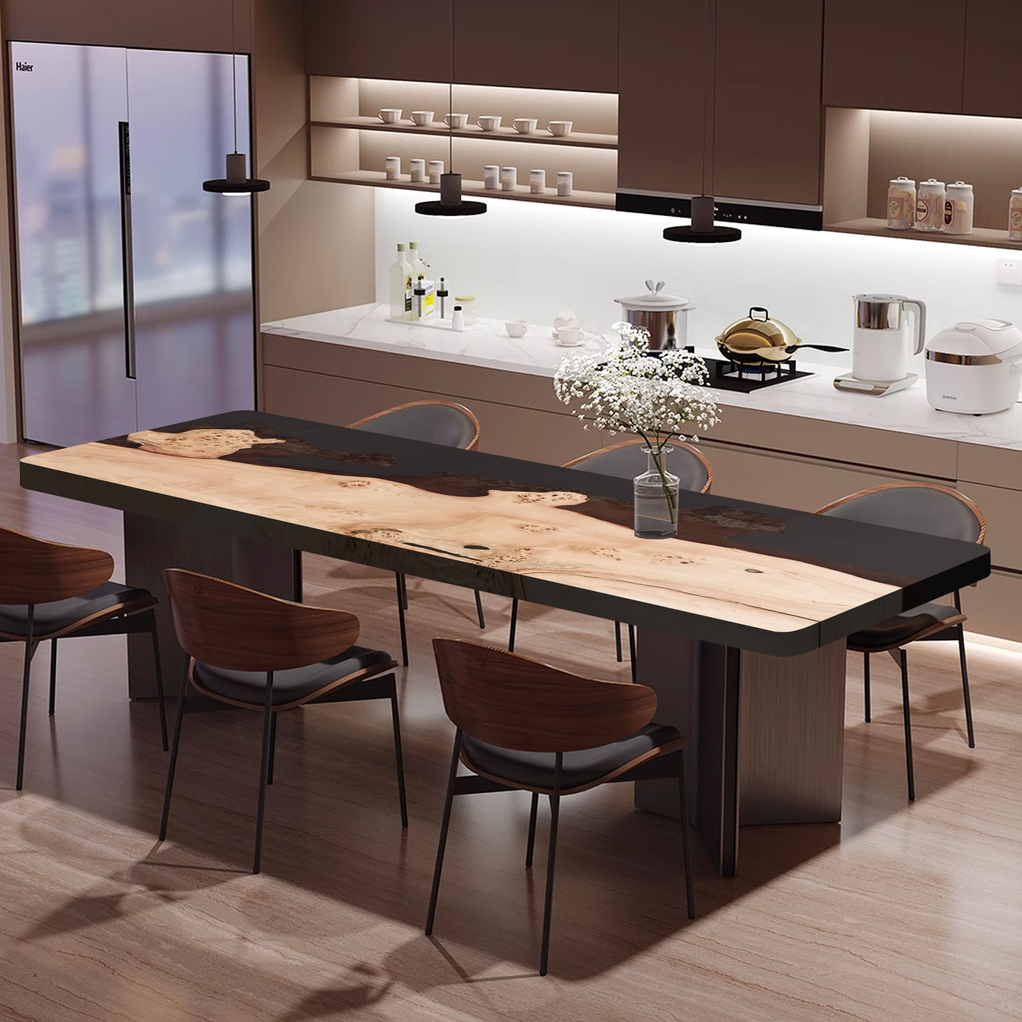 Aspen Wood Table 84" L x 42" W, Executive Desk, Custom Large Epoxy River Table, Solid Wood Slabs Table, Large Computer Office Desk Workstation, Business Furniture for Home Office (ERT24010)