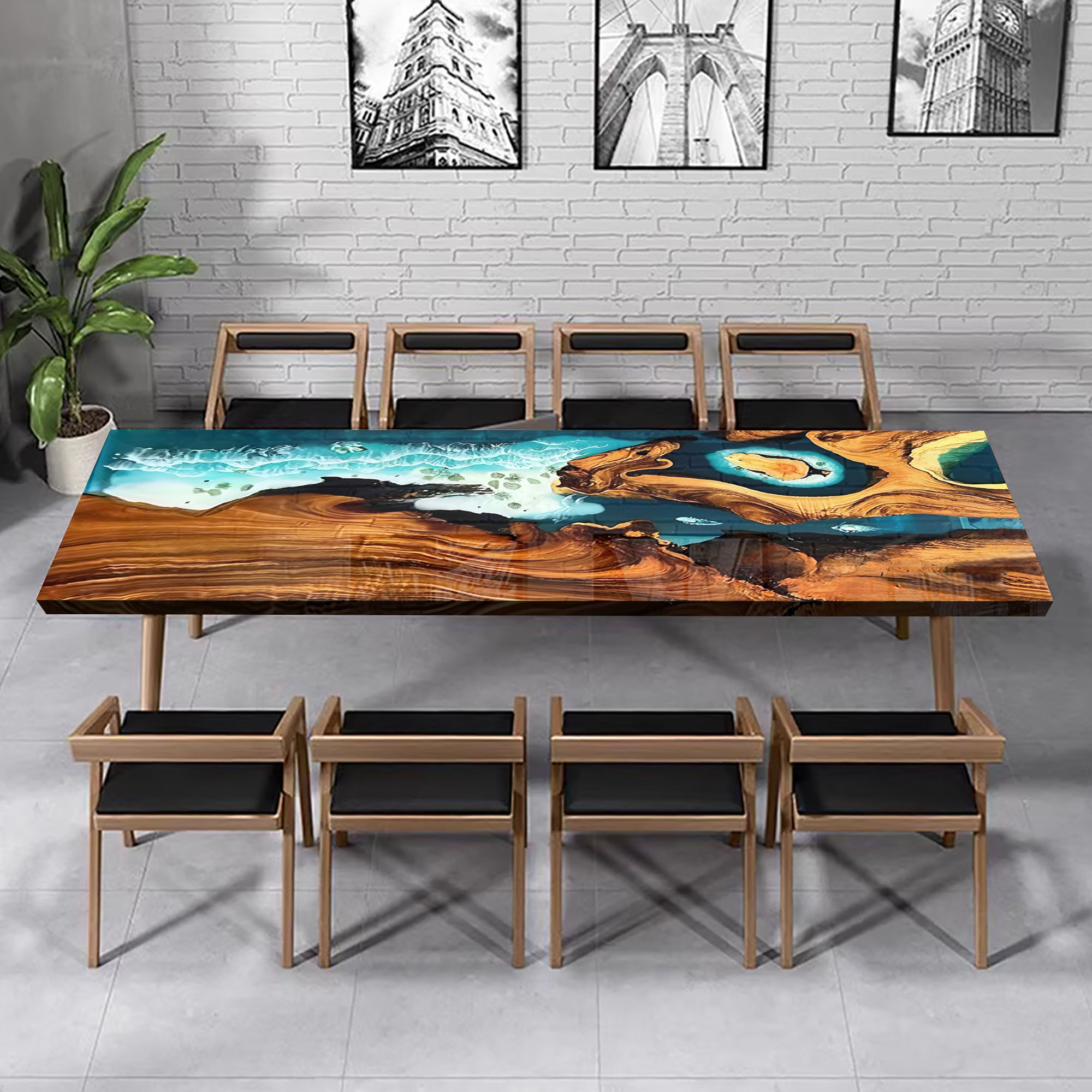 Aspen Wood Table 84" L x 42" W, Executive Desk, Custom Large Epoxy River Table, Solid Wood Slabs Table, Large Computer Office Desk Workstation, Business Furniture for Home Office (ERT24010)