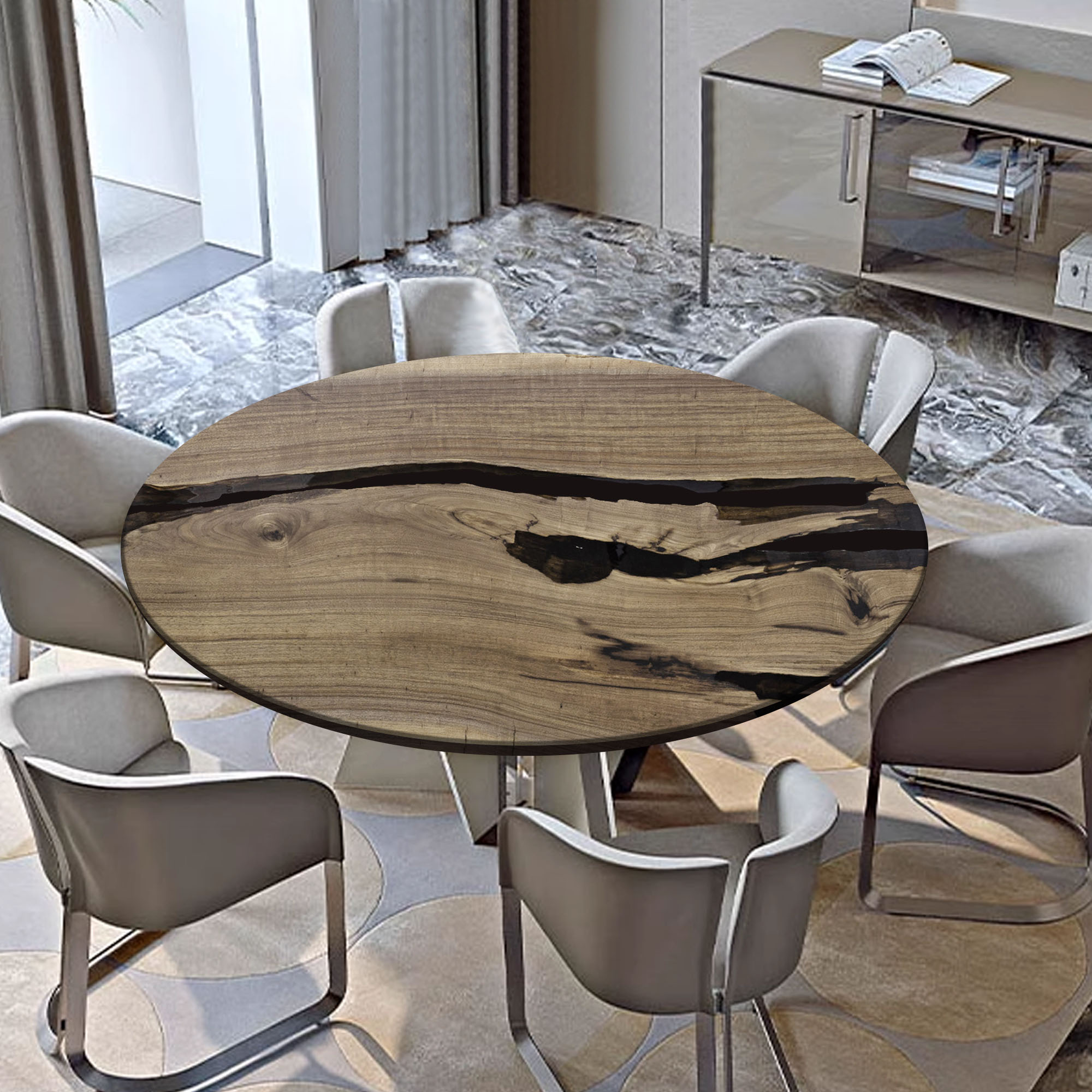Aspen Wood Table 84" L x 42" W, Executive Desk, Custom Large Epoxy River Table, Solid Wood Slabs Table, Large Computer Office Desk Workstation, Business Furniture for Home Office (ERT24010)